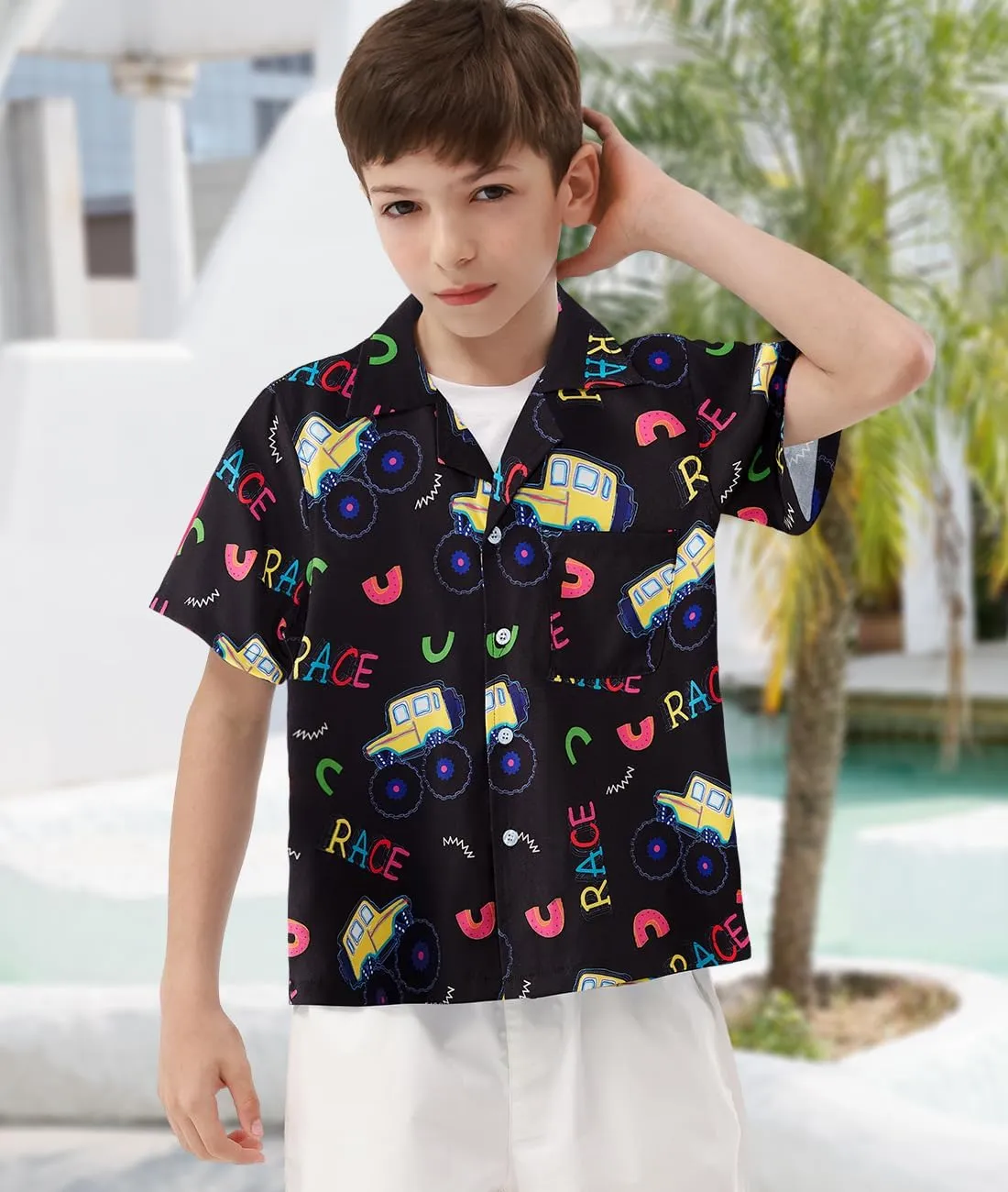 APTRO Boy's Hawaiian Shirt Tropical Beach Casual Summer Shirt with Pocket Short Sleeve 4-15 Years