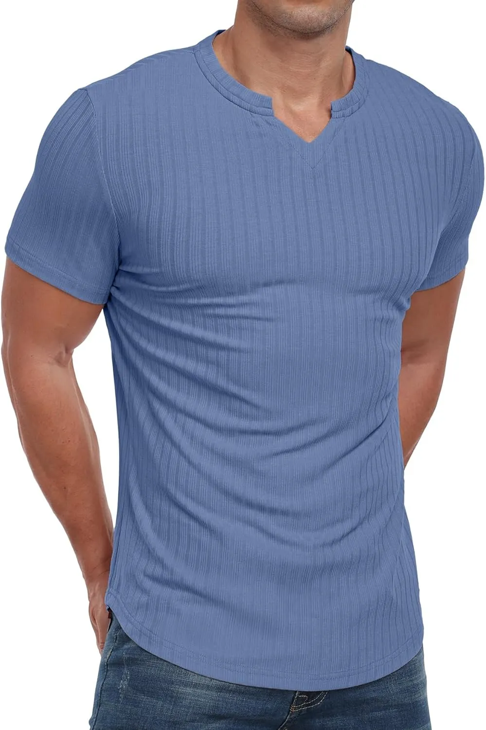Askdeer Mens Short Sleeve Muscle T Shirt Slim Fit V-Neck Casual Shirt Gym Workout Athletic Tee
