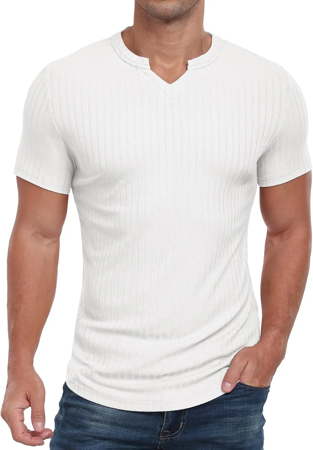 Askdeer Mens Short Sleeve Muscle T Shirt Slim Fit V-Neck Casual Shirt Gym Workout Athletic Tee