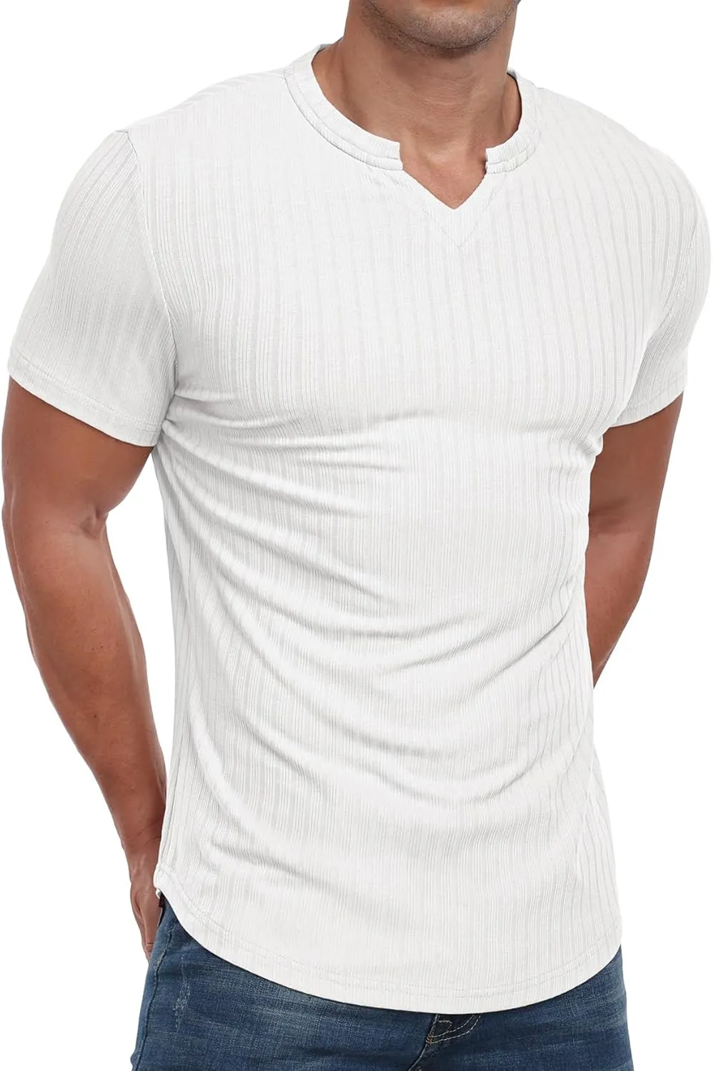 Askdeer Mens Short Sleeve Muscle T Shirt Slim Fit V-Neck Casual Shirt Gym Workout Athletic Tee