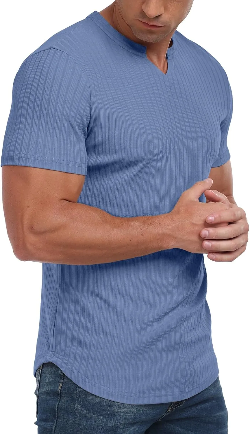 Askdeer Mens Short Sleeve Muscle T Shirt Slim Fit V-Neck Casual Shirt Gym Workout Athletic Tee