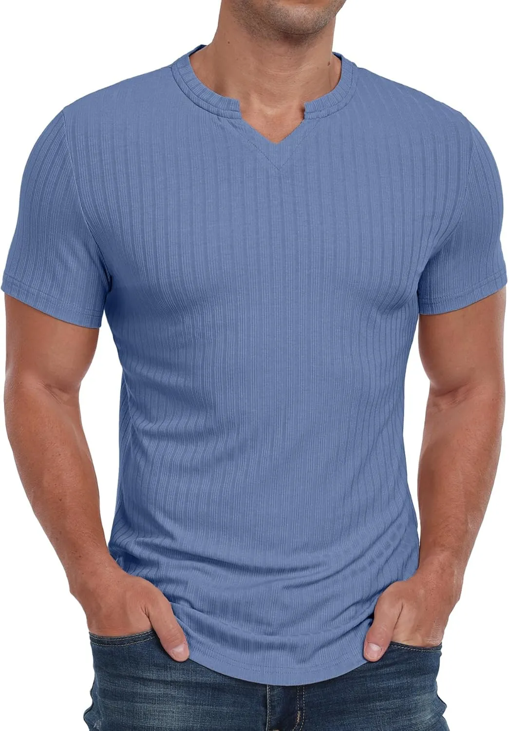 Askdeer Mens Short Sleeve Muscle T Shirt Slim Fit V-Neck Casual Shirt Gym Workout Athletic Tee