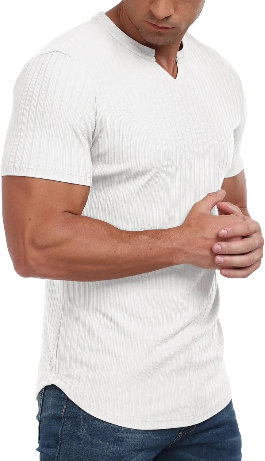 Askdeer Mens Short Sleeve Muscle T Shirt Slim Fit V-Neck Casual Shirt Gym Workout Athletic Tee