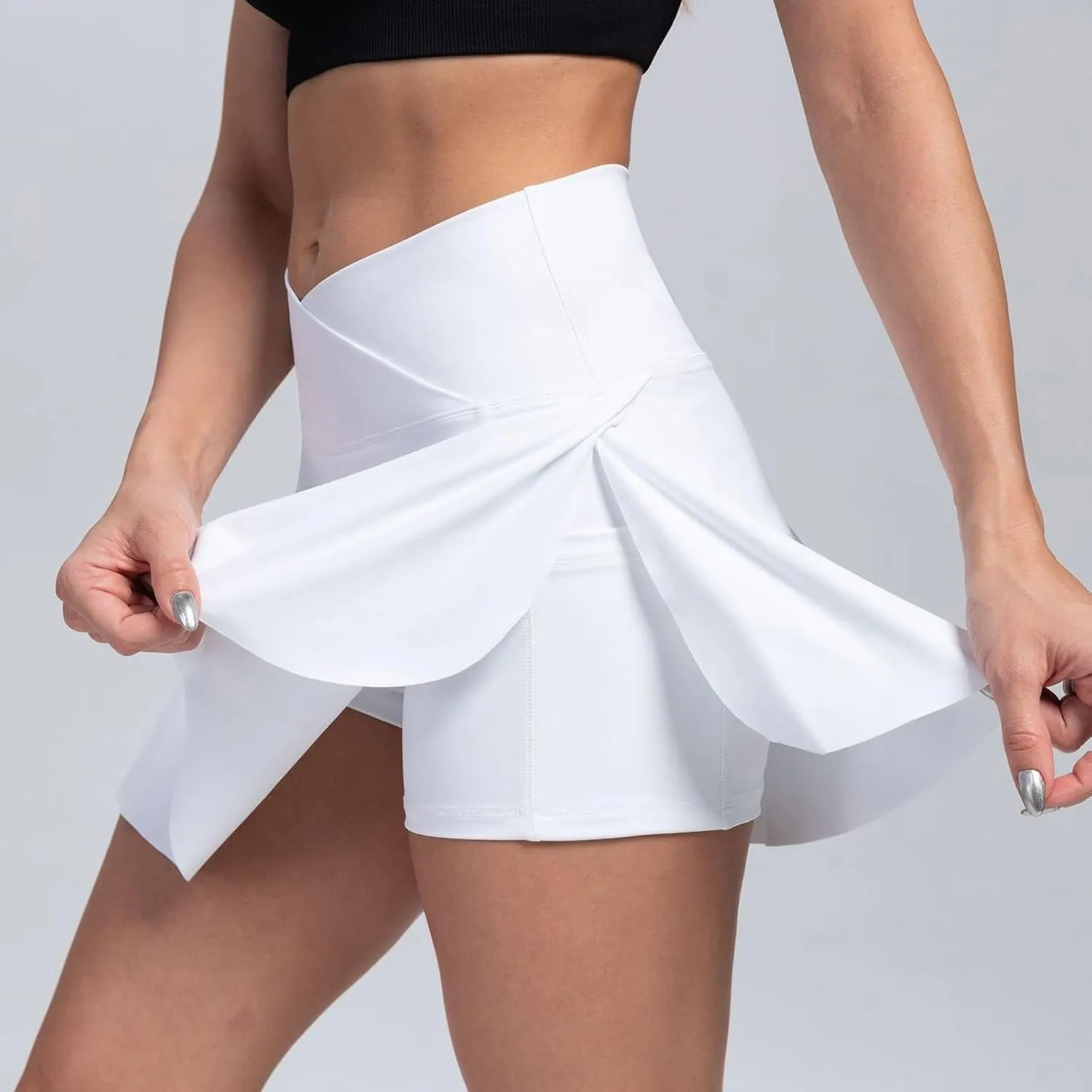Athletic Skirts Women with Pockets Lightweight Cross Waist Tennis Skorts Casual Mini Golf Skirt with Shorts