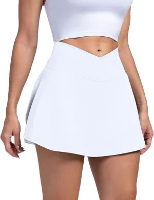 Athletic Skirts Women with Pockets Lightweight Cross Waist Tennis Skorts Casual Mini Golf Skirt with Shorts