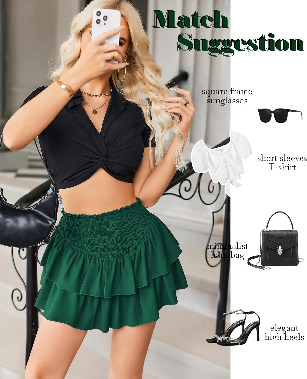 Avidlove Women's Summer High Waist Ruffle Flowy Mini Skirts Casual Boho Layered Pleated Beach Short Skirt