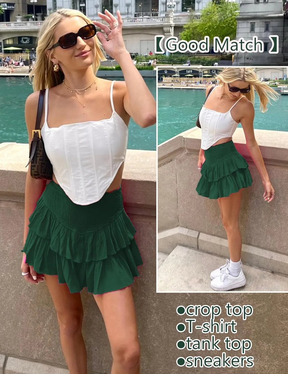 Avidlove Women's Summer High Waist Ruffle Flowy Mini Skirts Casual Boho Layered Pleated Beach Short Skirt