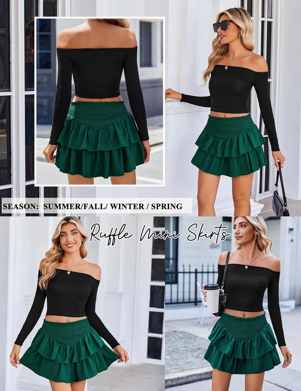 Avidlove Women's Summer High Waist Ruffle Flowy Mini Skirts Casual Boho Layered Pleated Beach Short Skirt
