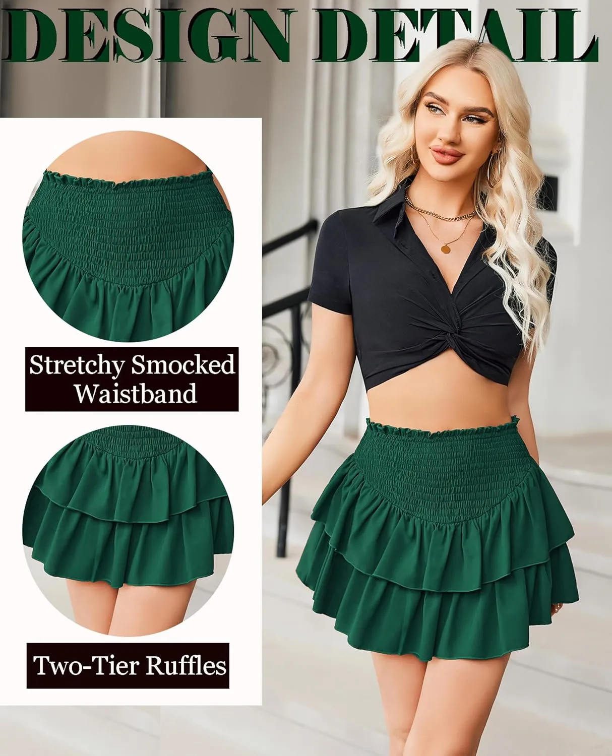 Avidlove Women's Summer High Waist Ruffle Flowy Mini Skirts Casual Boho Layered Pleated Beach Short Skirt