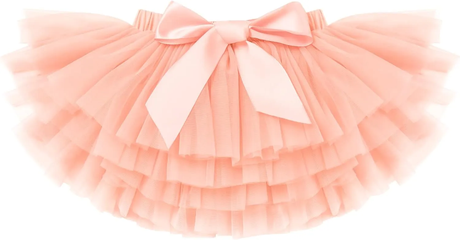 Baby Girl Tutu Skirt with Diaper Cover Toddler Girls Tulle Bloomers and Headband First Birthday Cake Smash Outfits 0-3T