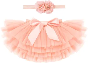Baby Girl Tutu Skirt with Diaper Cover Toddler Girls Tulle Bloomers and Headband First Birthday Cake Smash Outfits 0-3T
