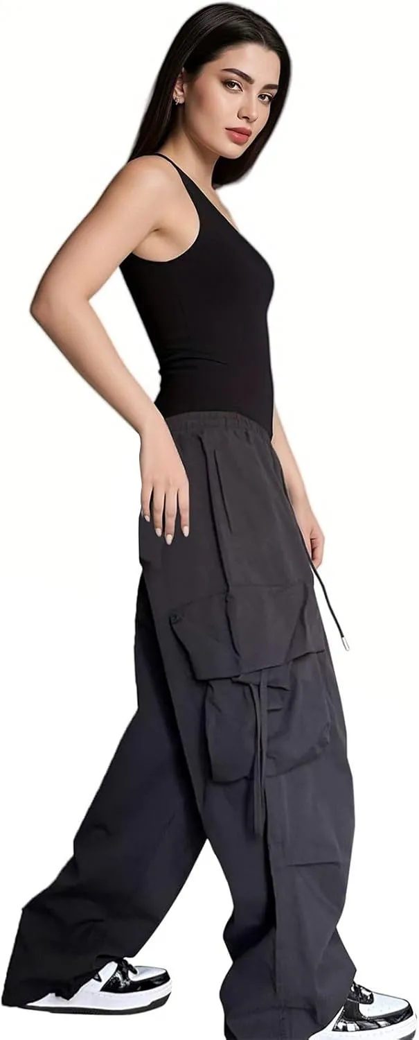 Baggy Parachute Pants for Womens Wide Leg Cargo Pants Y2k with Pockets Boyfriend Harajuku Streetwear Goth