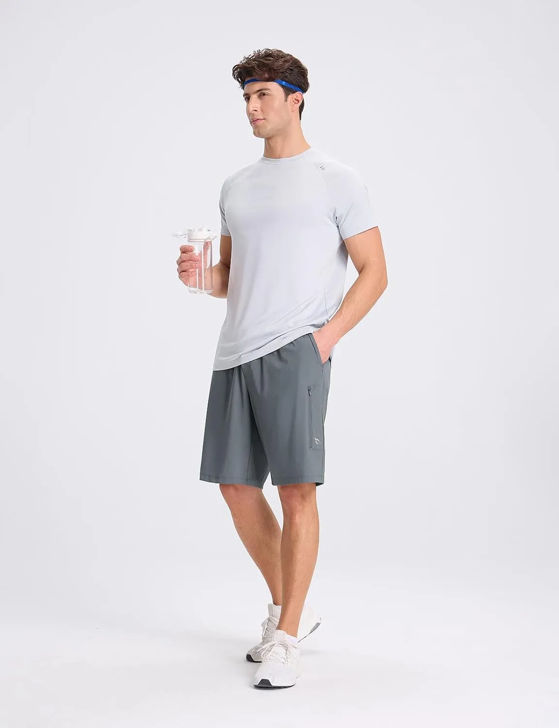 baleaf Men's Athletic Running Shorts 9" Quick Dry Workout Shorts Lightweight Sports Gym Shorts with Zipper Pockets