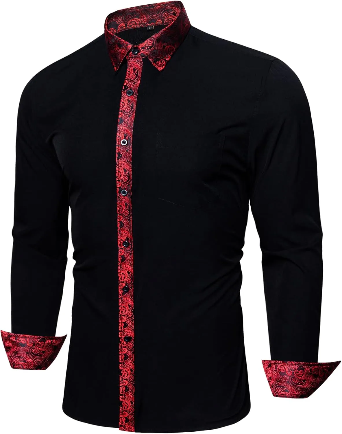 Barry.Wang Mens Dress Shirts Long Sleeve Button Down Business Formal Shirt Collar Cuff Contrast Casual Shirt Wedding