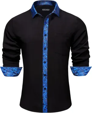Barry.Wang Mens Dress Shirts Long Sleeve Button Down Business Formal Shirt Collar Cuff Contrast Casual Shirt Wedding