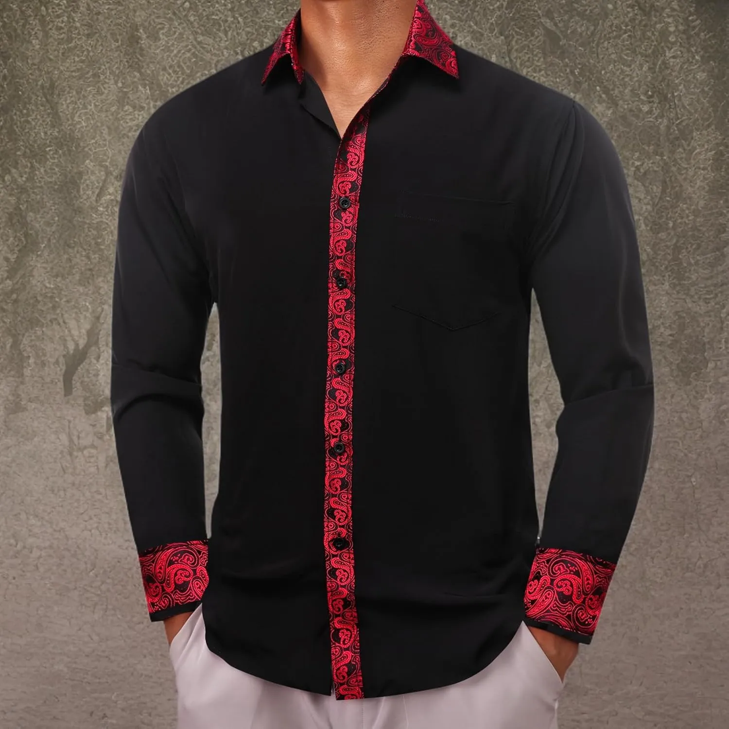 Barry.Wang Mens Dress Shirts Long Sleeve Button Down Business Formal Shirt Collar Cuff Contrast Casual Shirt Wedding