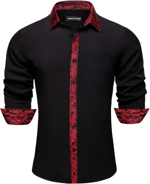 Barry.Wang Mens Dress Shirts Long Sleeve Button Down Business Formal Shirt Collar Cuff Contrast Casual Shirt Wedding