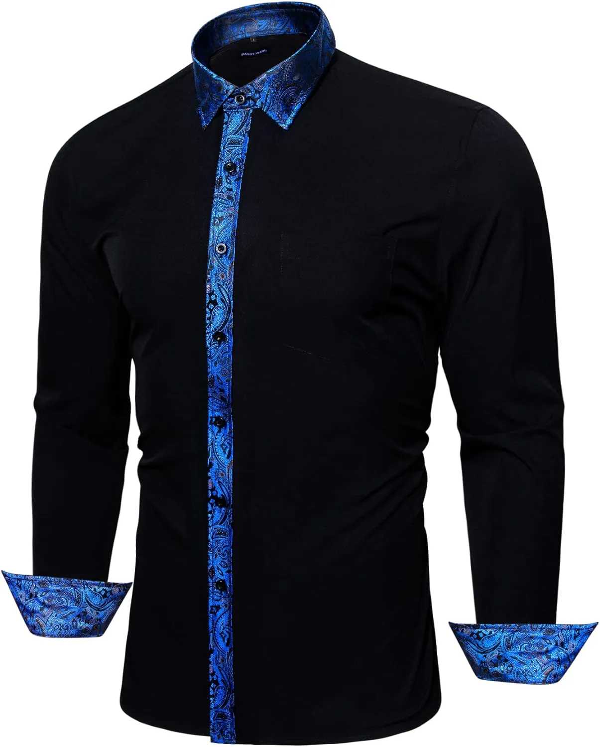 Barry.Wang Mens Dress Shirts Long Sleeve Button Down Business Formal Shirt Collar Cuff Contrast Casual Shirt Wedding