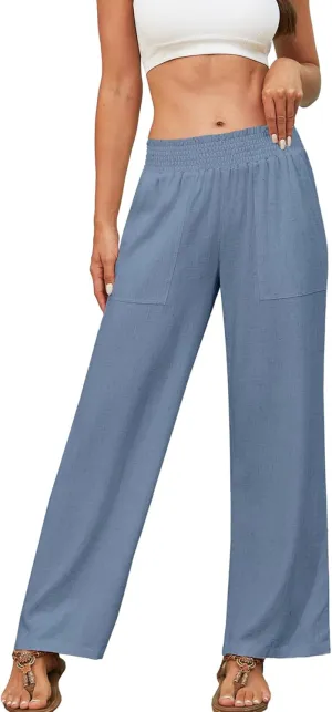 Beautiful Nomad Women's Linen Summer Palazzo Pants Casual High Waist Flowy Wide Leg Pant Beach Trousers with Pocket