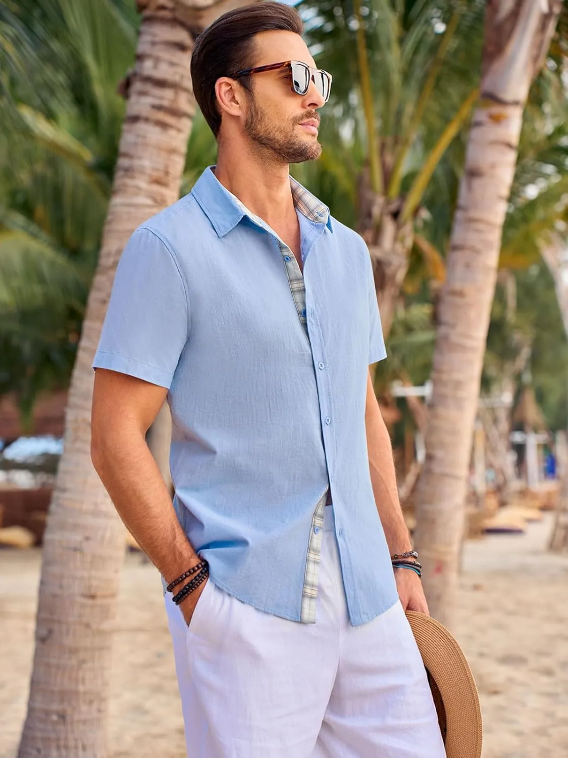 Beotyshow Mens Button Down Shirts Short Sleeve Casual Summer Beach Shirt Tops M-3XL