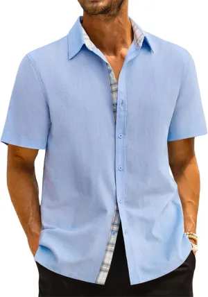 Beotyshow Mens Button Down Shirts Short Sleeve Casual Summer Beach Shirt Tops M-3XL