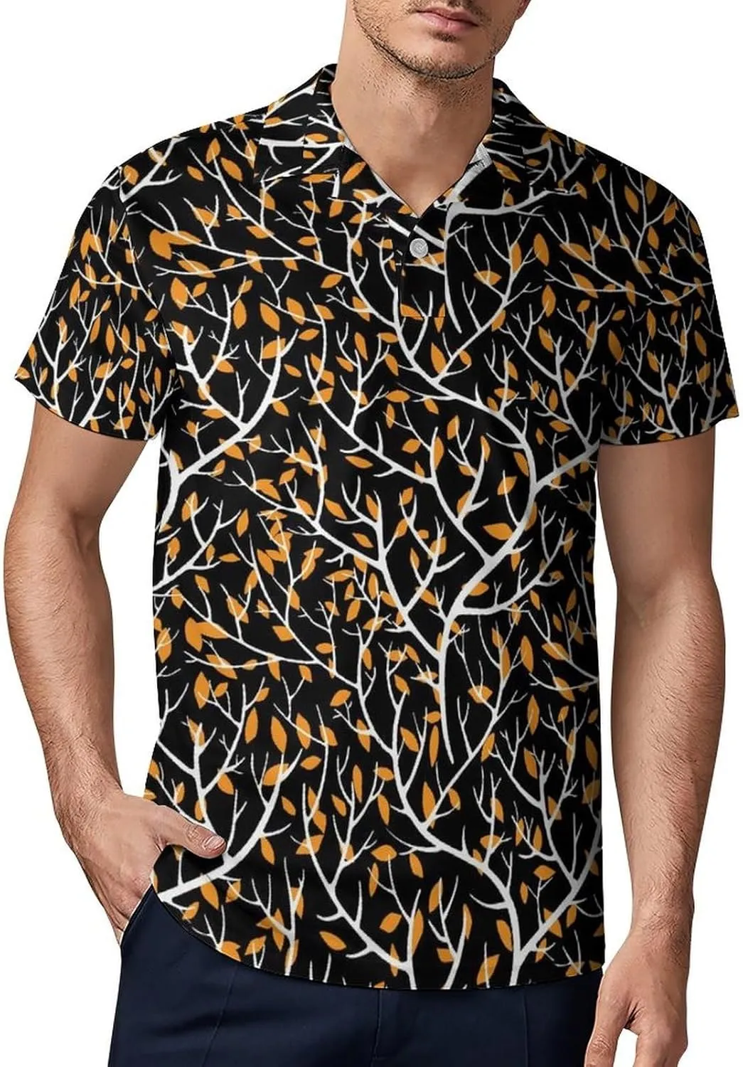 Blue Yellow Floral Rose Pattern Men's Short Sleeve Classic Fit Performance Moisture Wicking Polo (Available in Big & Tall)