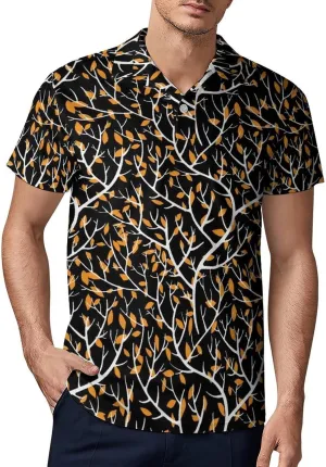Blue Yellow Floral Rose Pattern Men's Short Sleeve Classic Fit Performance Moisture Wicking Polo (Available in Big & Tall)