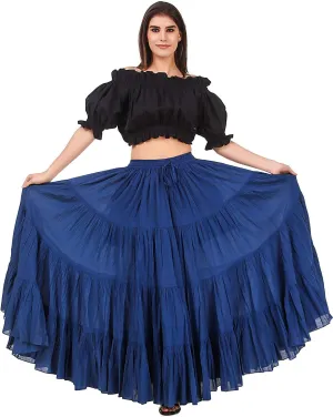 BoheeWohee Women's 25 Yard Cotton Gypsy Belly Dance 4-Tiered A-Line Pleated Maxi Long Boho Dance Tribal Skirt