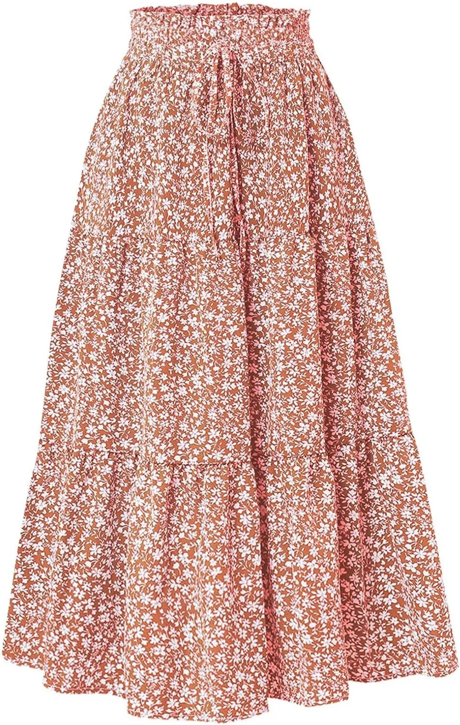 Boho Floral Maxi Skirts for Women Womens A-Line Pleated Long Skirts High Waisted Flowy Summer Dresses