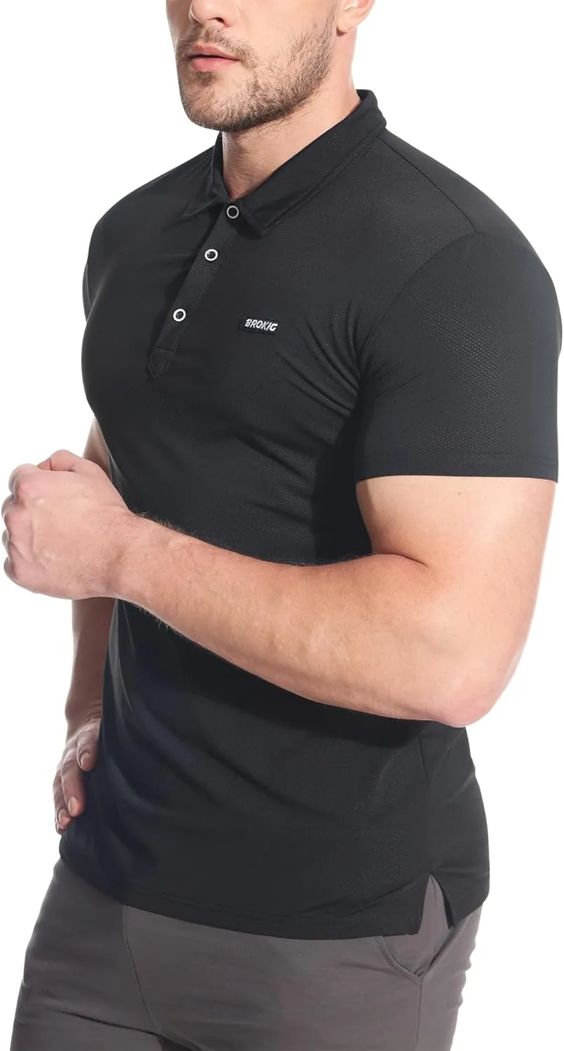 BROKIG Men's BREAME Athletic Polo Shirts,Quick Dry Casual Golf Shirt Short Sleeve Polo T Shirt for Men
