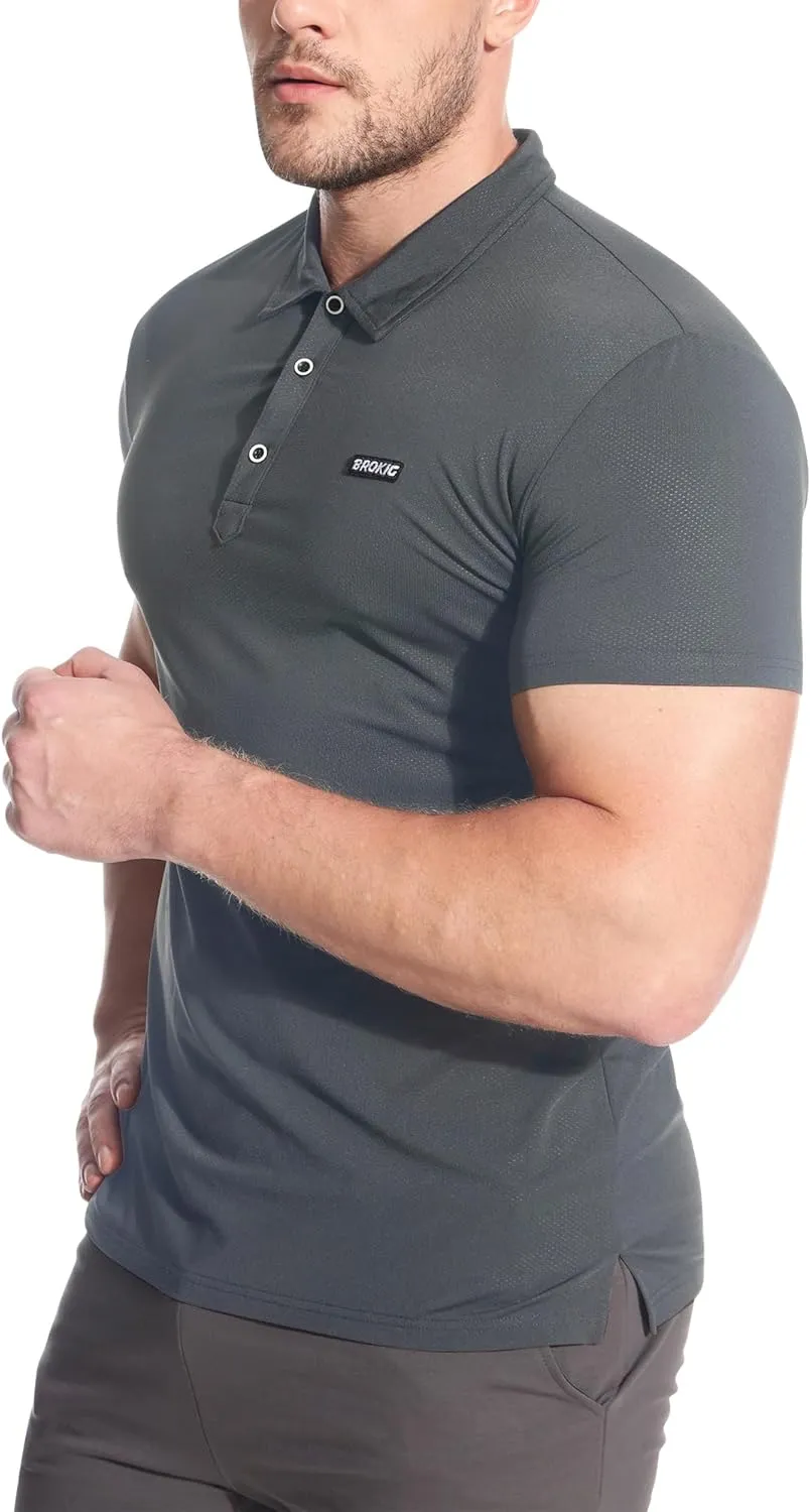 BROKIG Men's BREAME Athletic Polo Shirts,Quick Dry Casual Golf Shirt Short Sleeve Polo T Shirt for Men