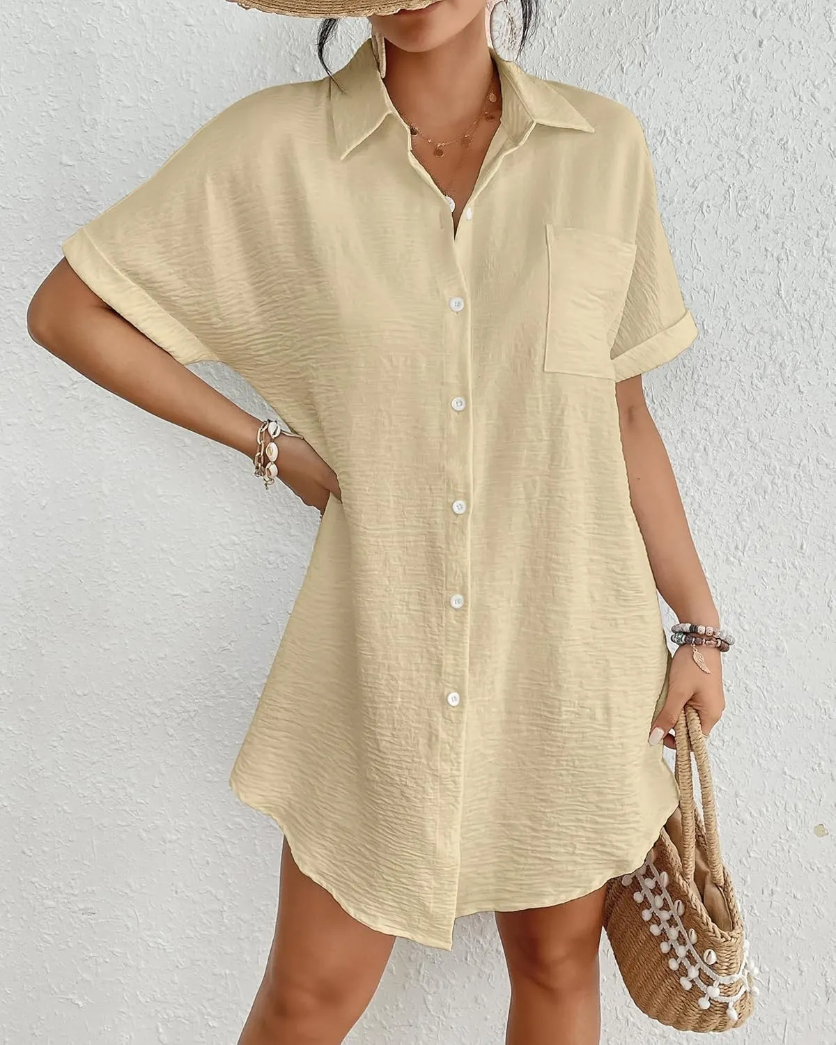 Bsubseach Women Swimsuit Coverup Shirt Dress Button Down Bathing Suit Cover Up Beachwear