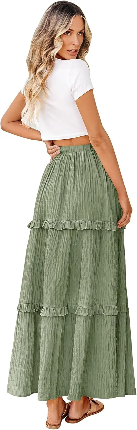 BTFBM Women's Long Summer Skirt 2025 Elegant High Waist Cocktail Party Wedding Guest Dress Flared A-Line Midi Skirts