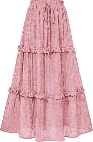 BTFBM Women's Long Summer Skirt 2025 Elegant High Waist Cocktail Party Wedding Guest Dress Flared A-Line Midi Skirts