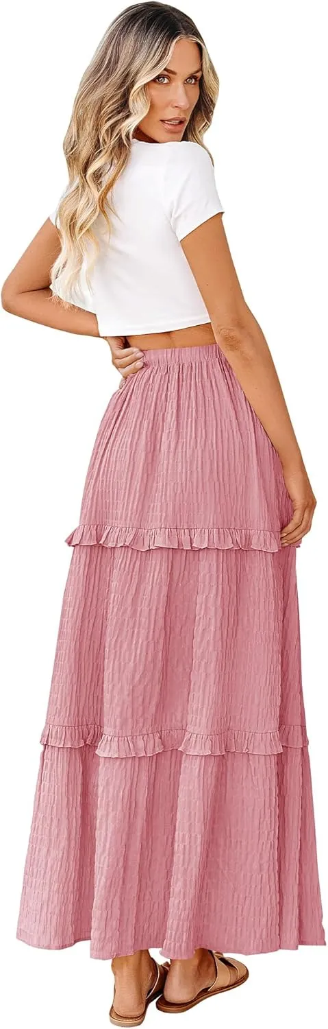 BTFBM Women's Long Summer Skirt 2025 Elegant High Waist Cocktail Party Wedding Guest Dress Flared A-Line Midi Skirts