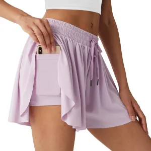 Butterfly Shorts for Women Flowy Shorts 2 in 1 Athletic Running Shorts Golf Tennis Skorts with Pockets Purple