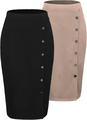 Byinns Pencil Skirts for Women Elastic High Waist Button Slit Work Skirts Stretchy Plaid Bodycon Midi Skirt