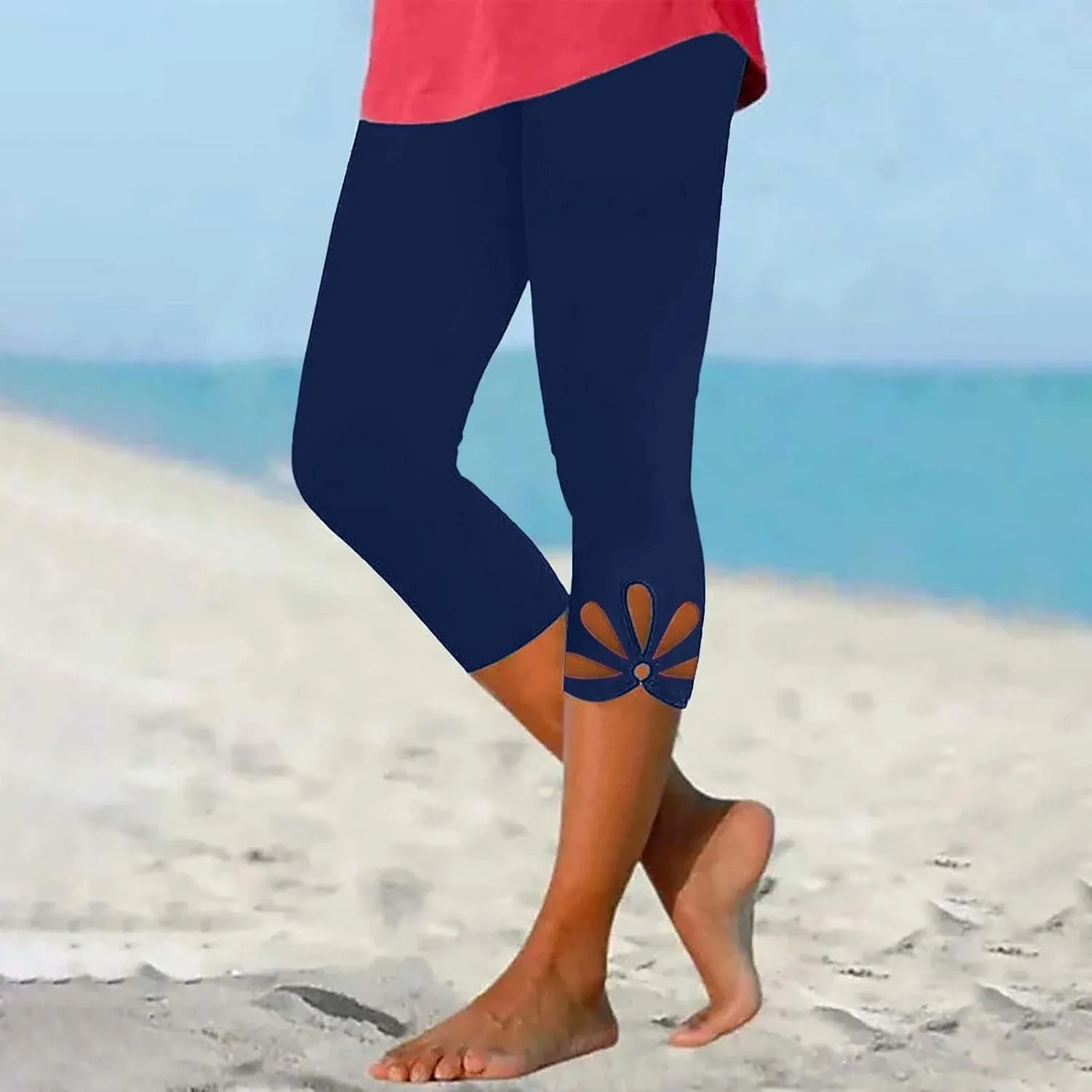 Capri Leggings for Women Summer Cropped High Waisted Knee Length Yoga Pants Comfy Stretchy Workout Compression Pants