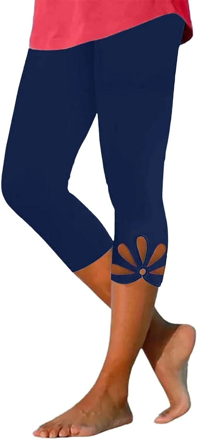 Capri Leggings for Women Summer Cropped High Waisted Knee Length Yoga Pants Comfy Stretchy Workout Compression Pants