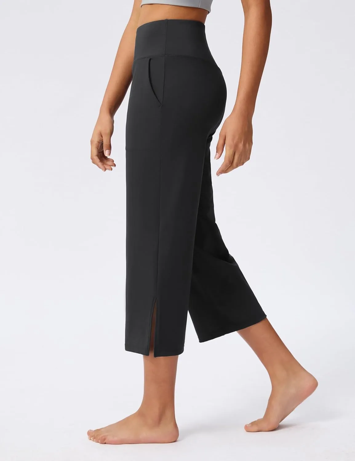 Capri Pants for Women Wide Leg Yoga Capris with Pockets Stretch High Waist Crop Pants Loose Travel