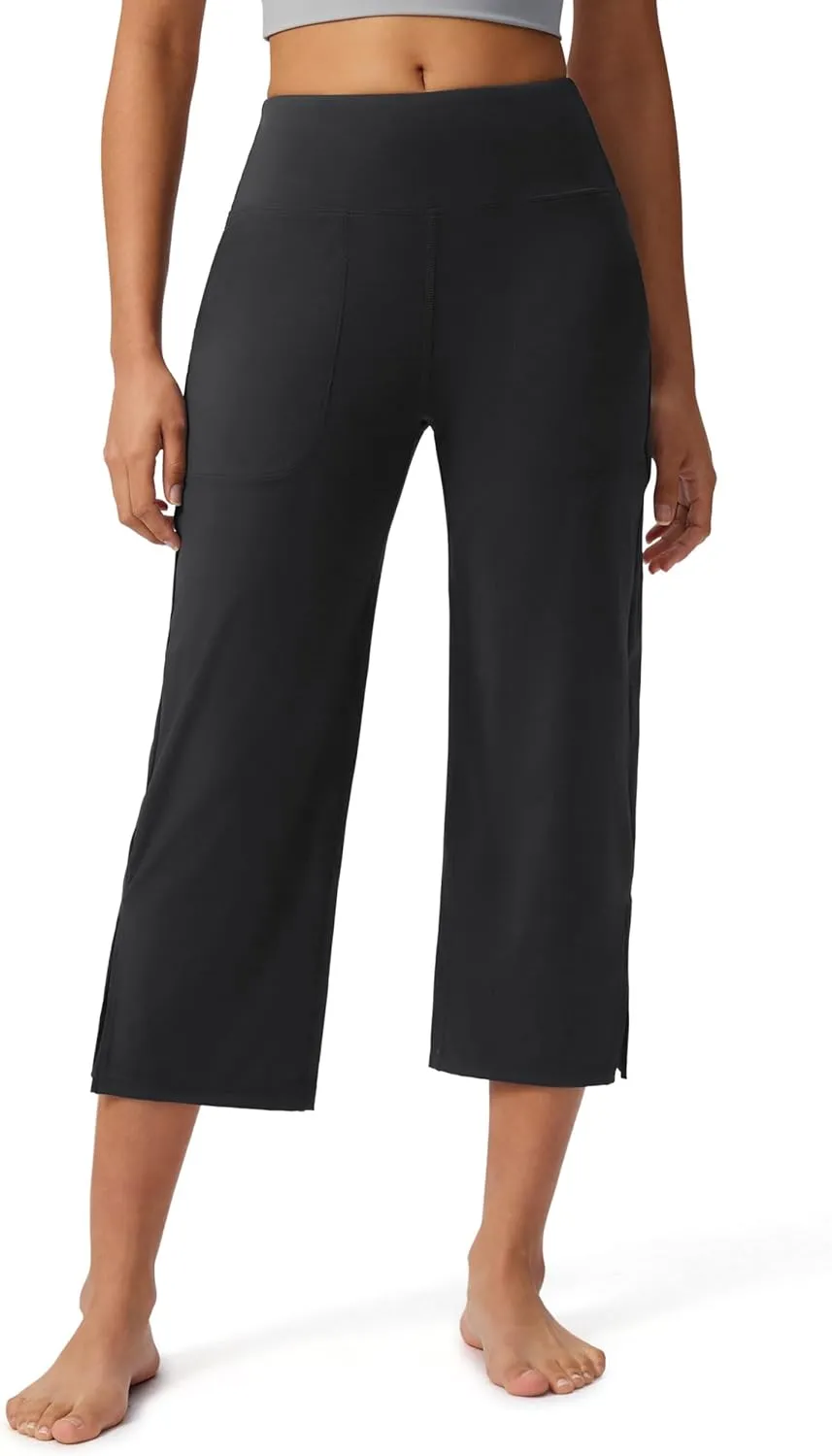 Capri Pants for Women Wide Leg Yoga Capris with Pockets Stretch High Waist Crop Pants Loose Travel