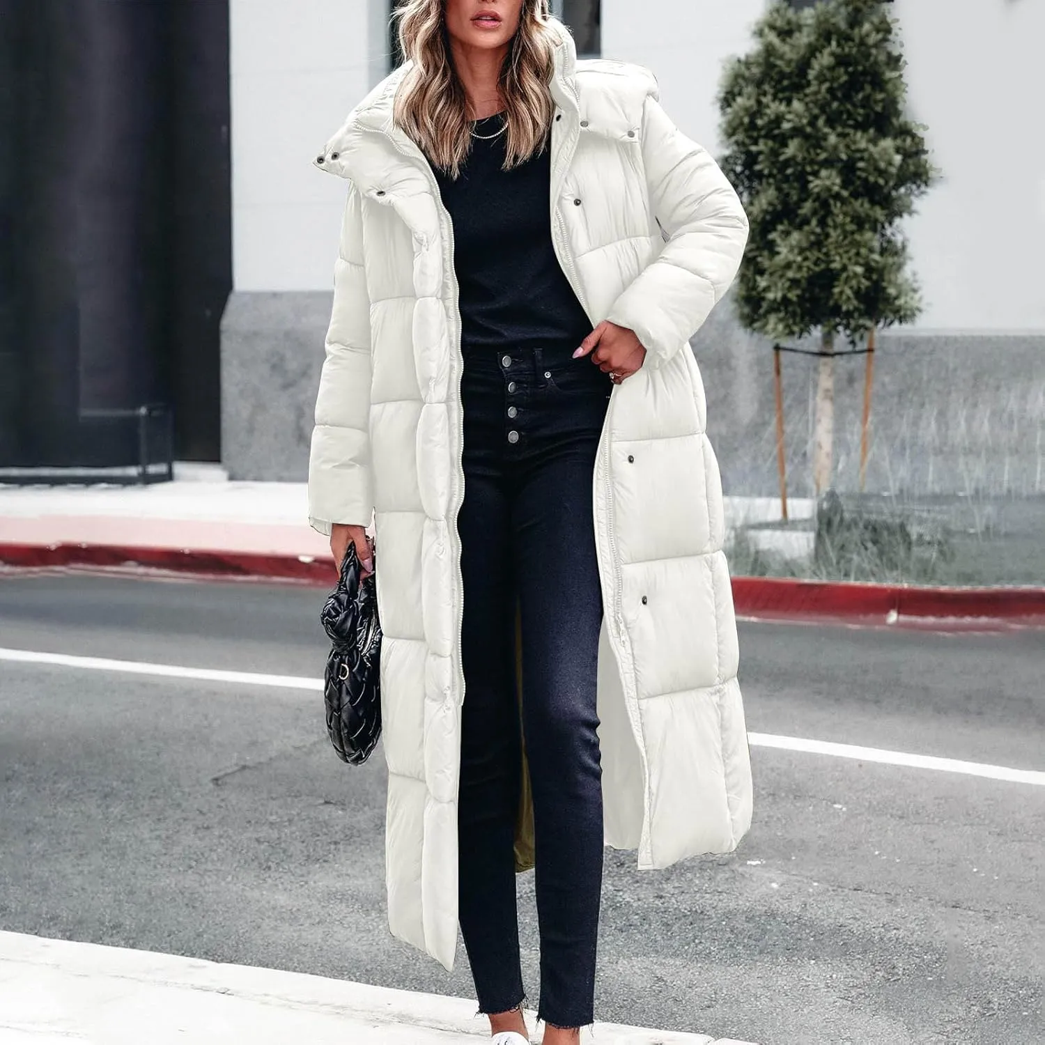 Ceboyel Long Winter Coats for Women 2024 Puffer Jackets Hooded Thickened Down Coat Trendy Ladies Outerwear Clothes With Hood