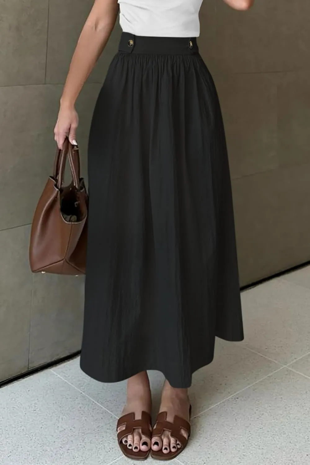 CFLONGE Women's 2025 Bohemian Long Skirts Flowy High Waist A Line Maxi Skirts for Women Summer Pleated Midi Skirt with Pocket