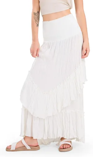 CHARTOU Women Boho Maxi Convertible Skirt Wide Smocked Elastic Waist Asymmetric Ruffle Strapless Dress