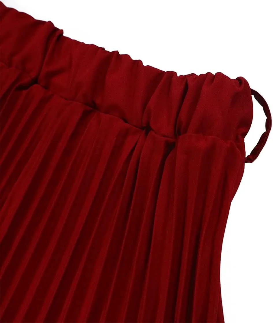 CHARTOU Women Elastic Waist Maxi Pleated Skirt Ruffle Long Skirt Club Party Flowy A Line Skirt with Belt