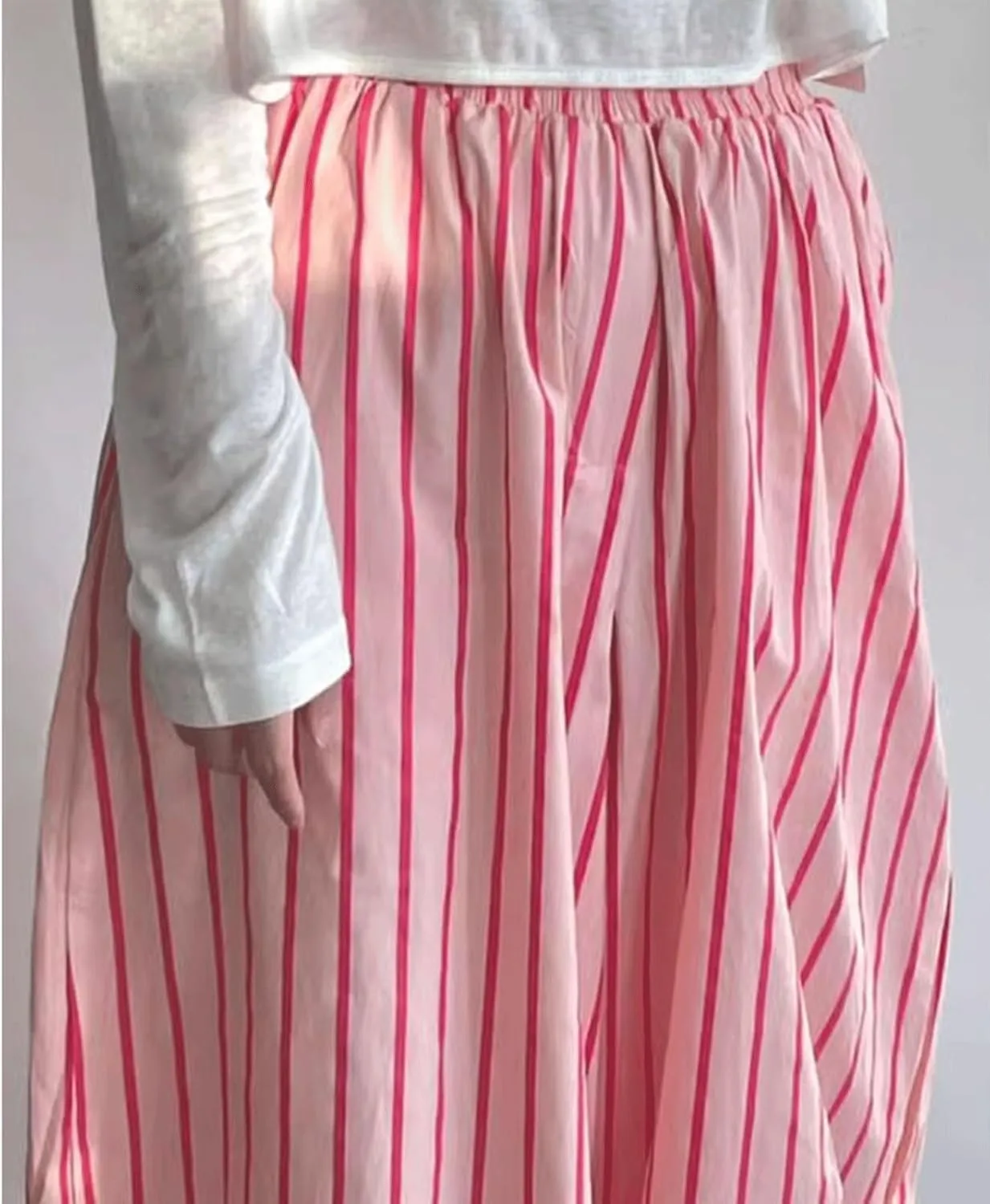 CHARTOU Women's Summer Striped Long Skirt Elastic High Waist Flowy Ruffle Hem A Line Maxi Dress with Pockets