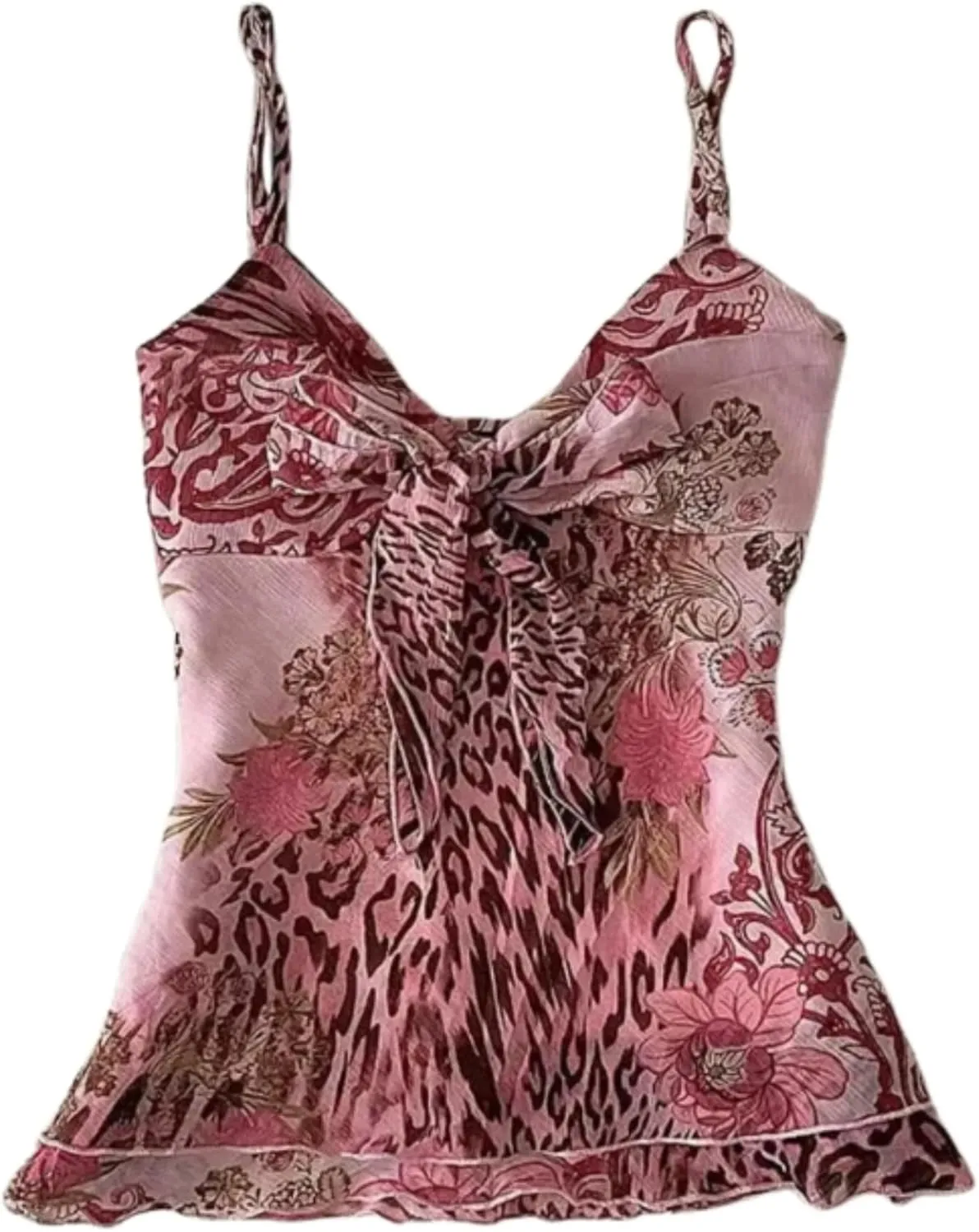 Cheetah Tops Grunge 2000s Emo Floral Cropped Top Spaghetti Strap Tops Y2k Leopard Print Vintage Camisole