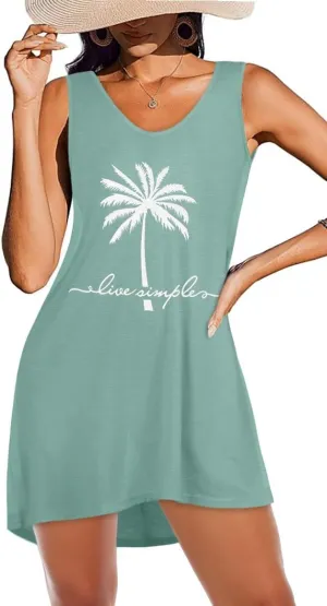 CHICGAL Womens Swimsuit Coverup Summer Beach Sleeveless T Shirt Bikini Tank Dress Loose Bathing Suit Cover Up