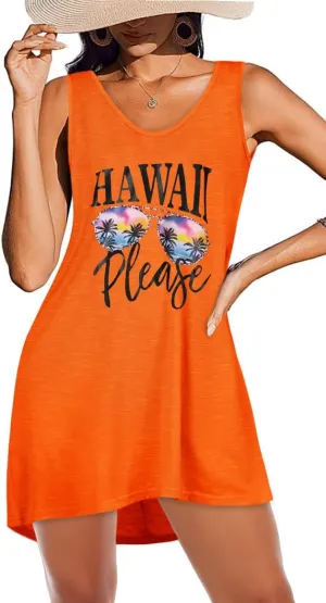CHICGAL Womens Swimsuit Coverup Summer Beach Sleeveless T Shirt Bikini Tank Dress Loose Bathing Suit Cover Up