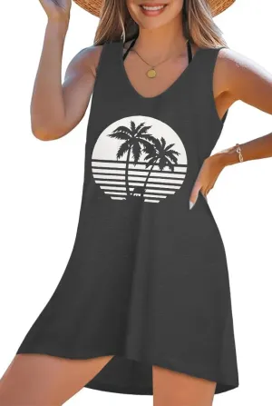 CHICGAL Womens Swimsuit Coverup Summer Beach Sleeveless T Shirt Bikini Tank Dress Loose Bathing Suit Cover Up